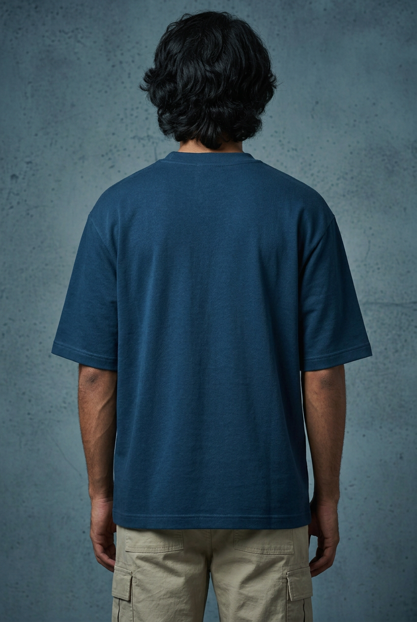 Possible dark turquoise tee, male plain back
