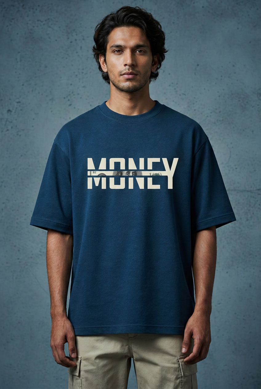 Male front in dark turquoise Money tee