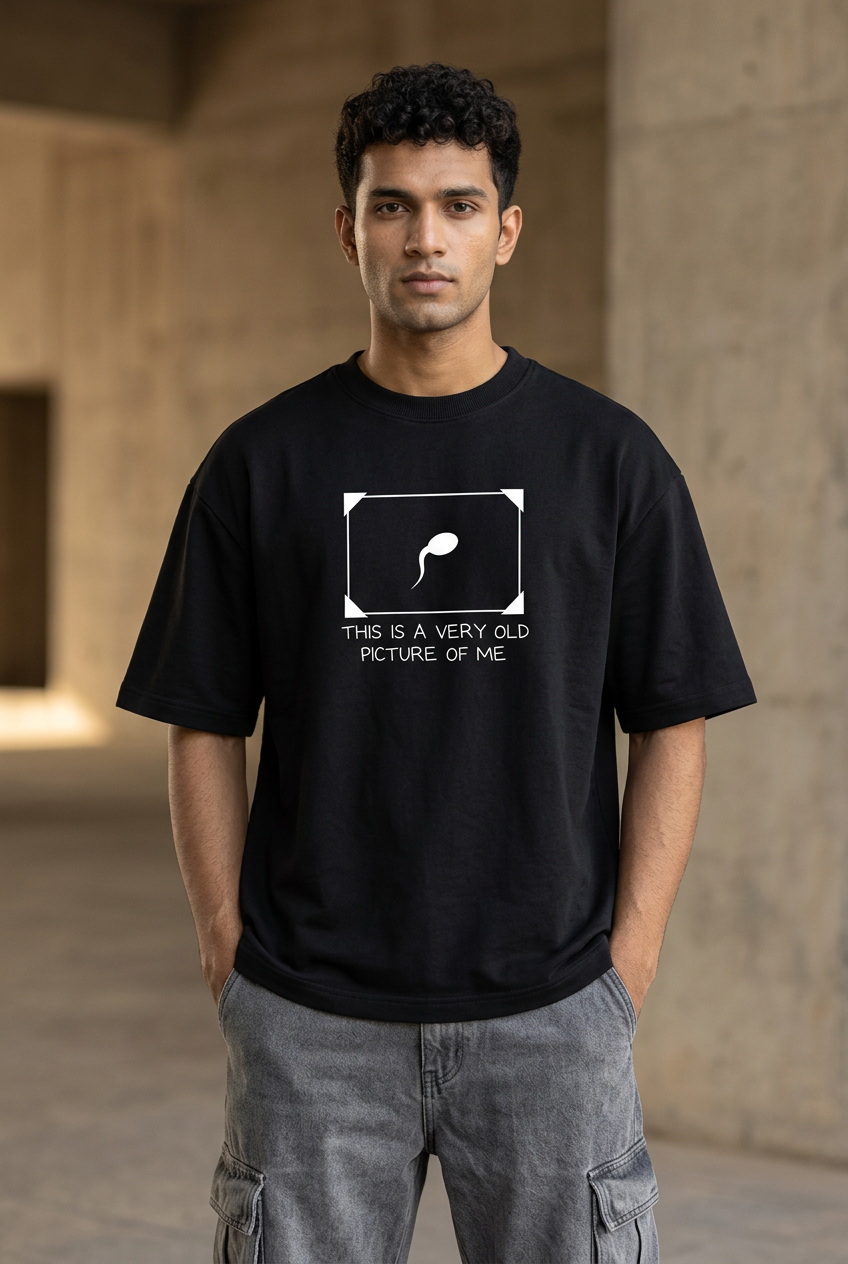 Old Picture black men's oversized graphic tee, front view