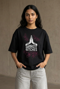 Namaste black women's oversized graphic tee, front view
