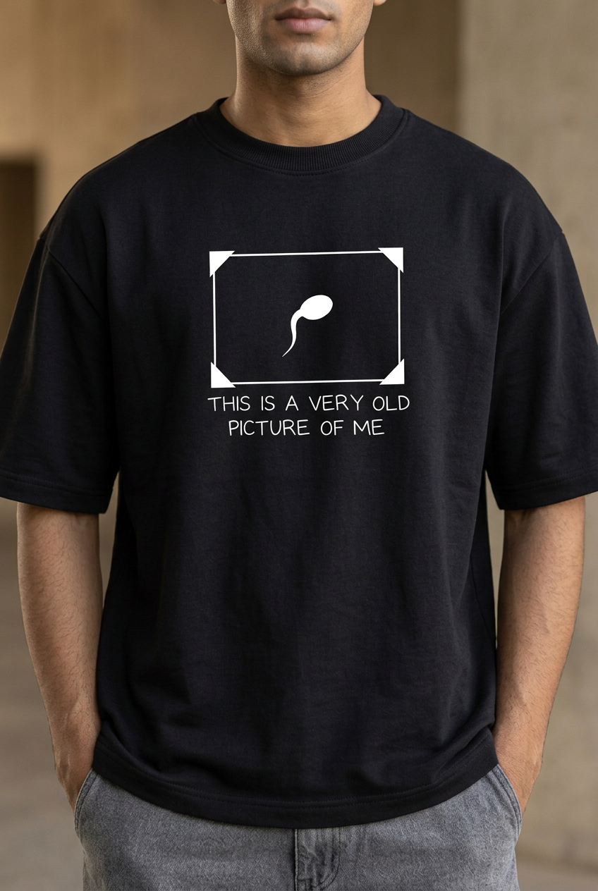 Old Picture white graphic close-up on black cotton tee