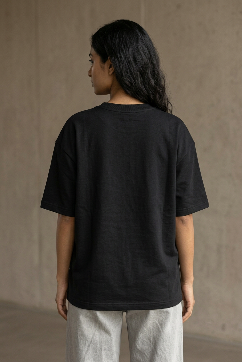 Namaste black women's oversized tee, plain back view