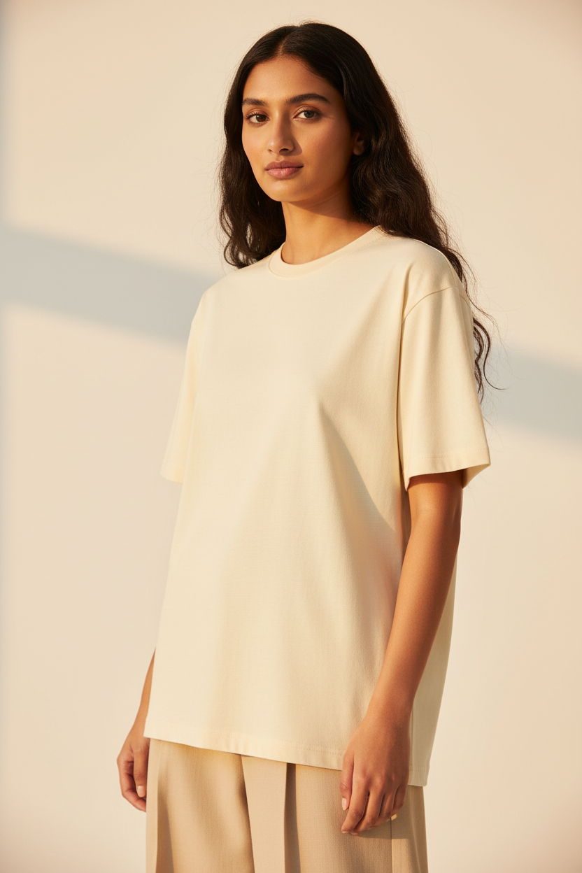 Light Beige | Premium Oversized Boxy Fit T-Shirt