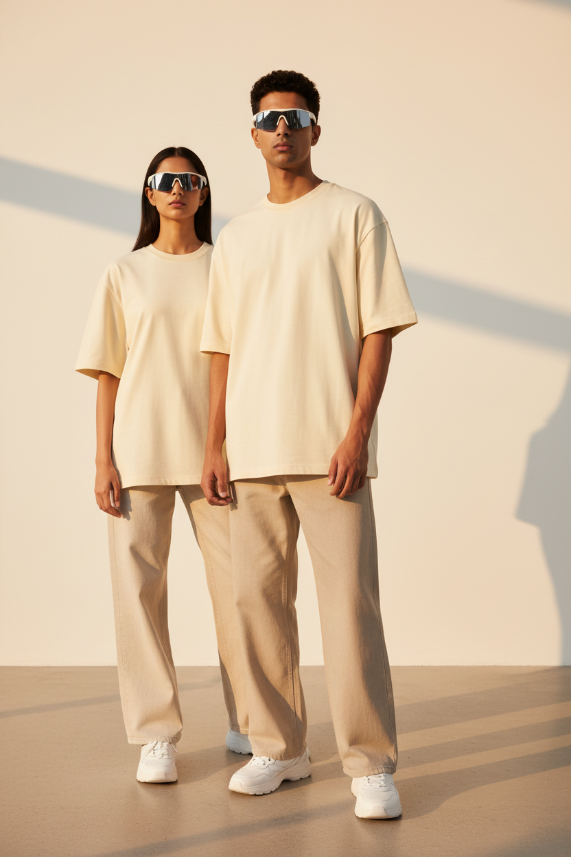 Light Beige | Premium Oversized Boxy Fit T-Shirt