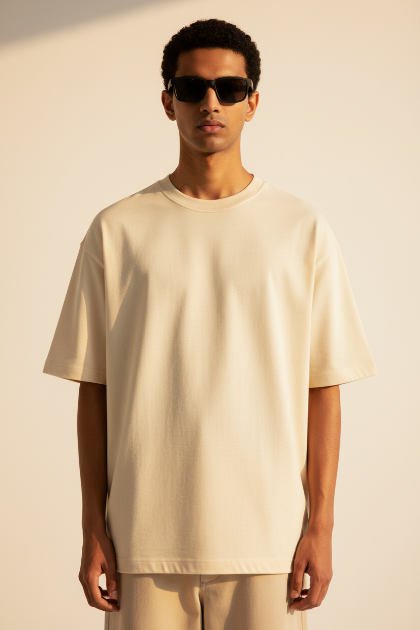 Light Beige | Premium Oversized Boxy Fit T-Shirt