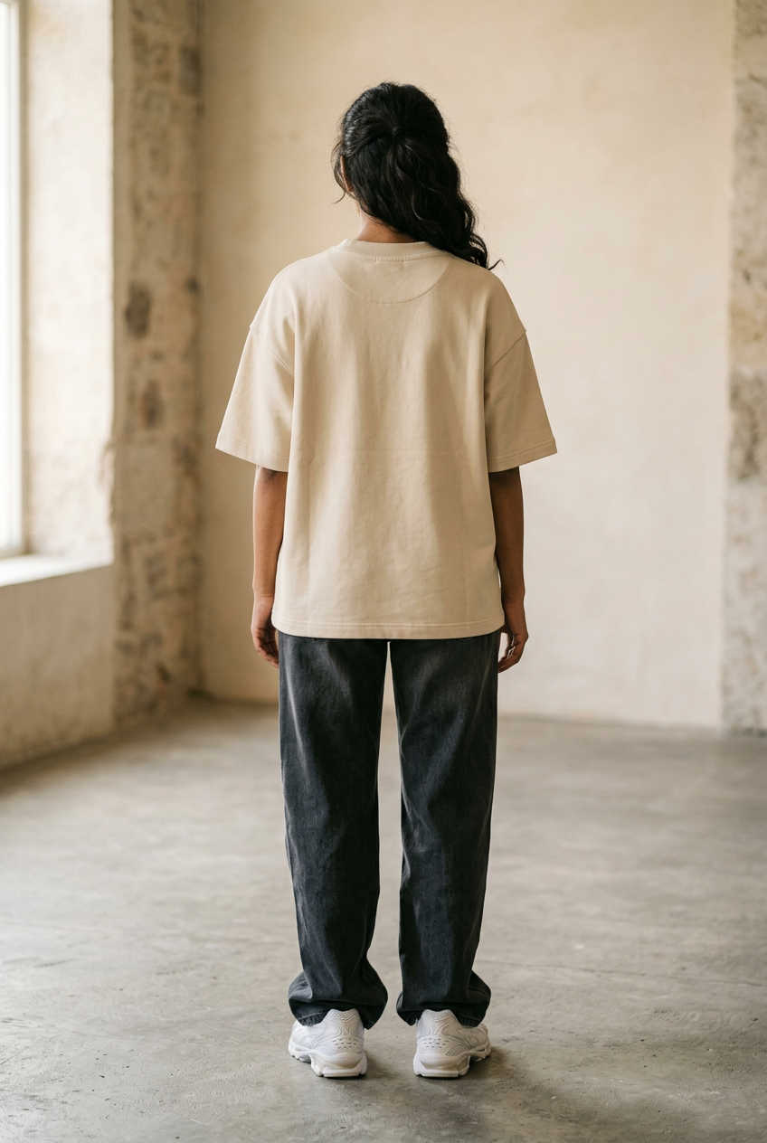 Light beige tee female back