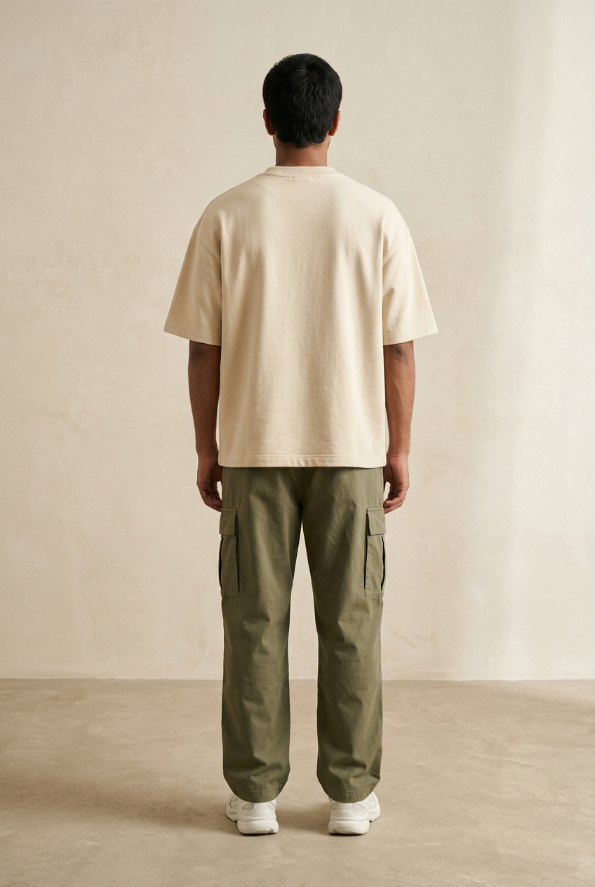 Light beige tee male back