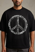 Male close-up Peace tee with matching print size