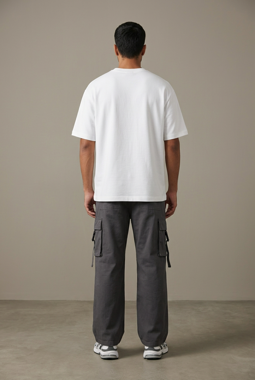 Male single back in white tee