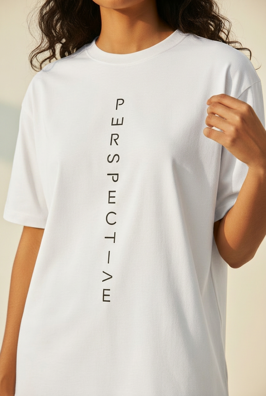 White Perspective T-shirt on female model