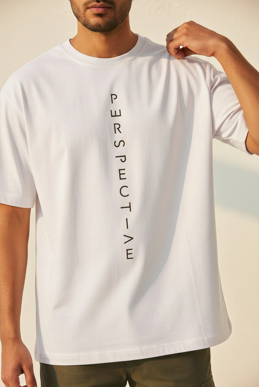 White Perspective T-shirt on male model